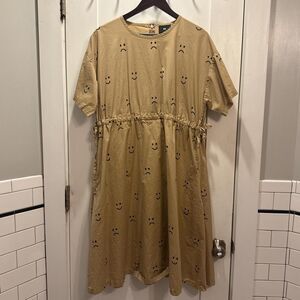 Lazy Oaf Women's Happy Sad Tan and Black Dress
